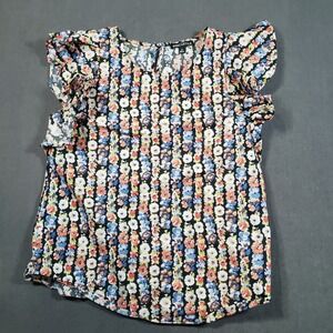 J.Crew Mercantile Blouse Womens 2 Multicolor Floral Stripe Flutter Sleeve J6428